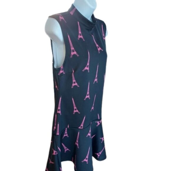 Pink Black Eiffel Tower Print Dress Size Medium - Picture 3 of 4